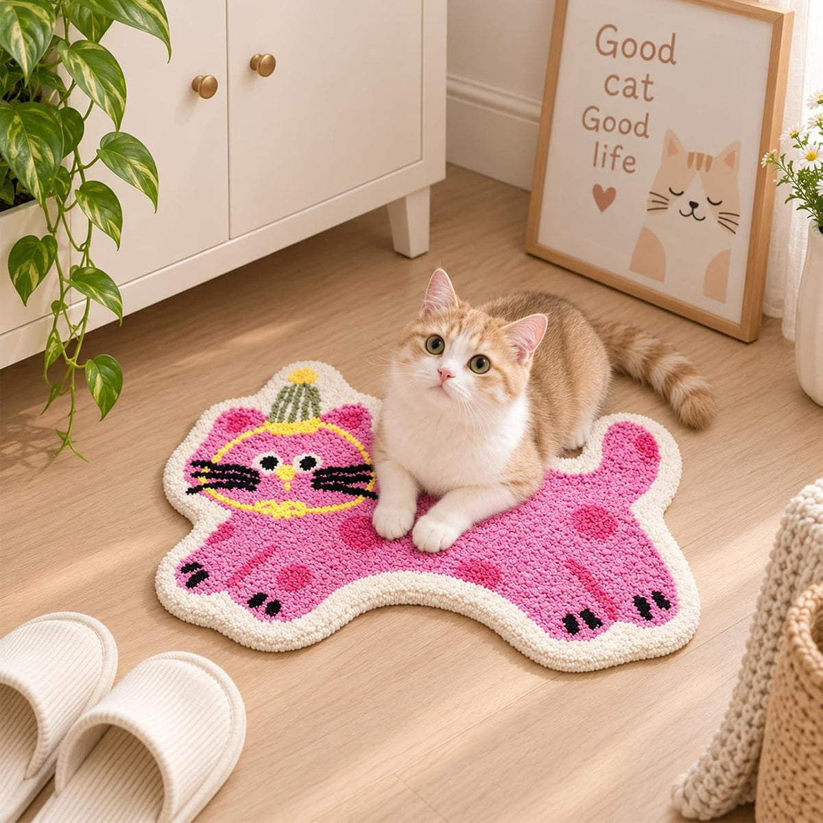 Cute Pink Cat Tufted Bathroom Rug & Girly Bath Mat, 19.7"X27.6"