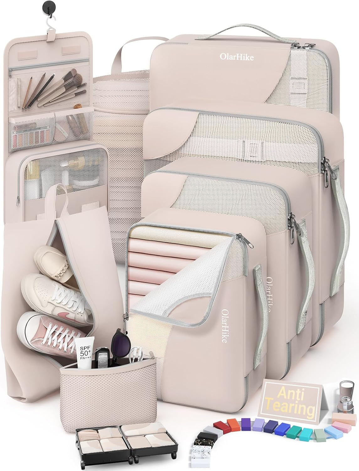8 Set Packing Cubes for Travel, Gifts for Women Mom,Anti-Tearing Suitcase Organizer for Luggage with Shoe & Hanging Toiletry Bag,Olarhike Vacation Essentials & Accessories for Cruise Ship