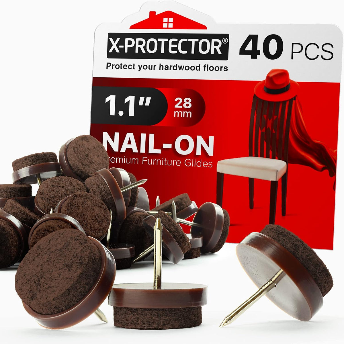 Nail-On Felt Pads X-PROTECTOR 40 PCS - 1.1" Felt Furniture Pads