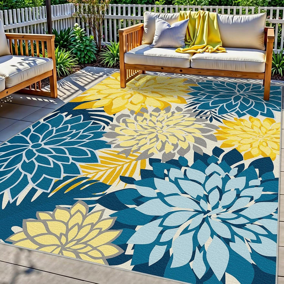 Arenarug Outdoor Rug Waterproof, Washable Patio Rug for Deck, 5X8, Ocean