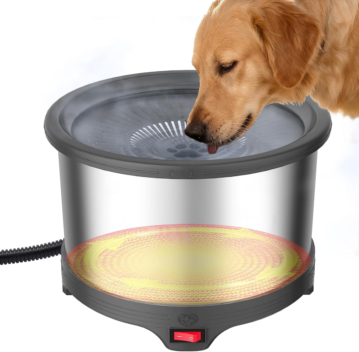 6.5L Heated Dog Bowl, Stainless Steel Hot Water Bowl for Outside