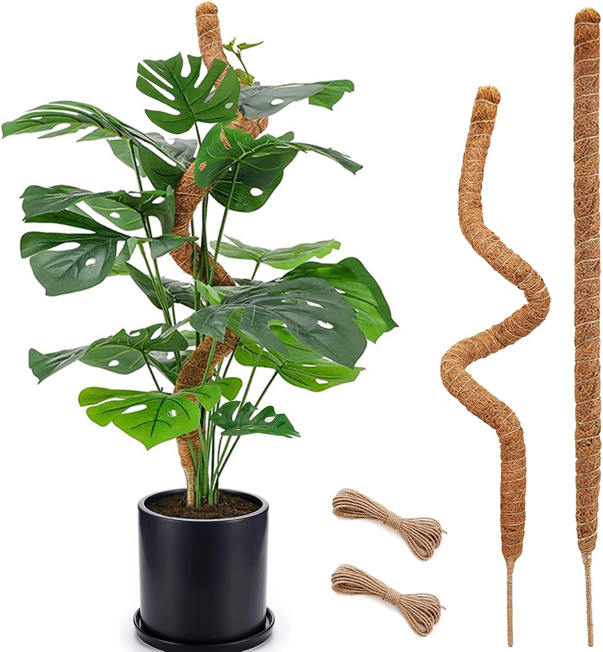 Soupiar 2-Pack 28" Bendable Moss Pole for Monstera, Rust-Free Aluminum Core Plant Support Stakes, Sturdy Stakes to Train & Grow Indoor Climbing Plants Upright (13.2Ft Jute Rope Included)