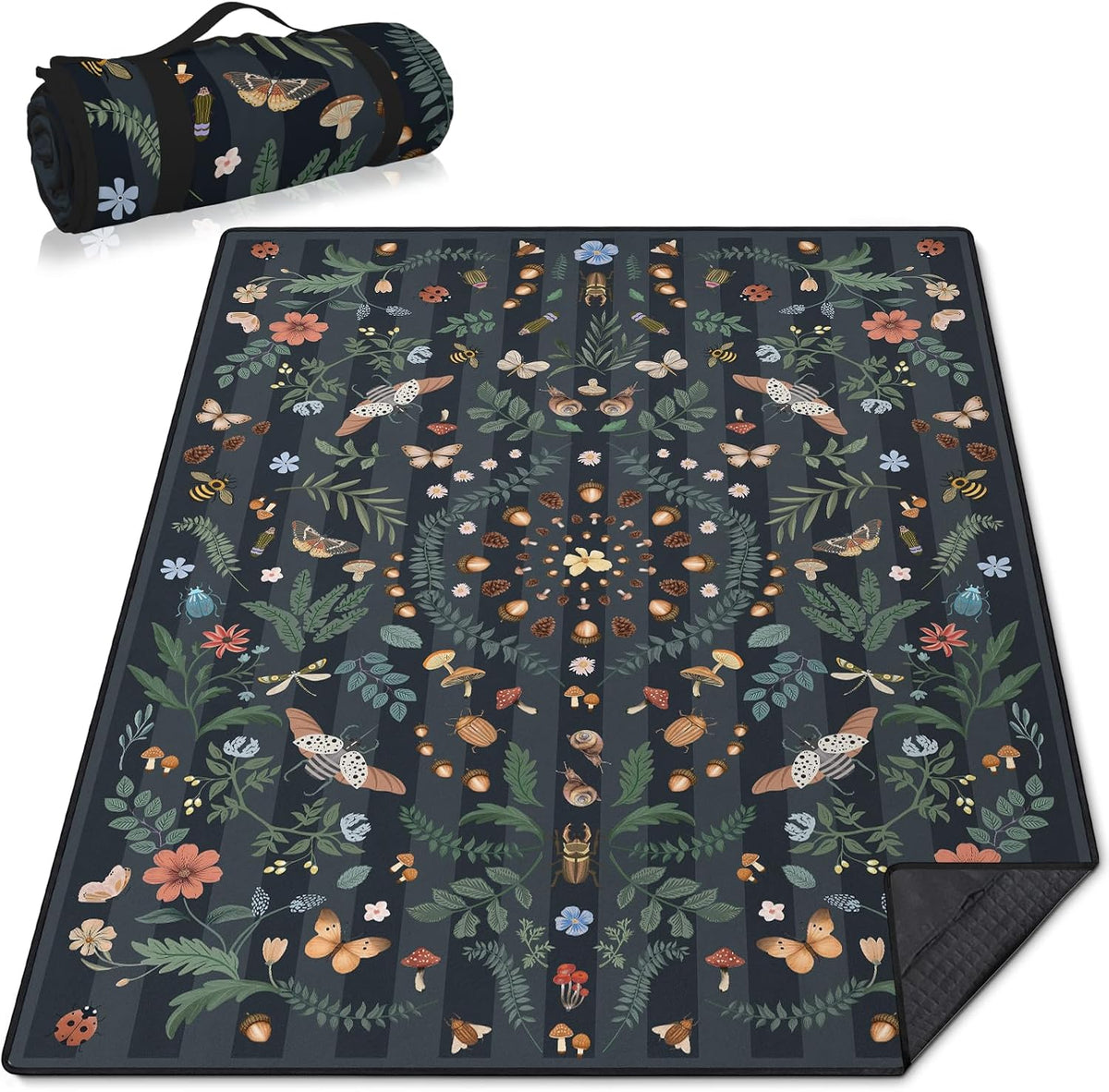 Mushroom Picnic Blankets Waterproof Foldable, 60″X80″ Packable Picnic Mat Insect Outdoor Blanket for Grass, Boho Large Beach Blanket Sandproof Picnic Accessories for Camping Music Festival Park Lawn