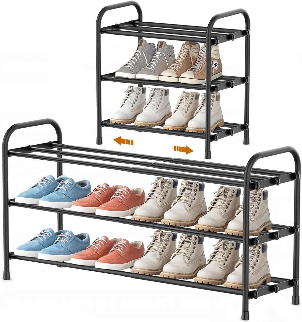 3-Tier Expandable Metal Shoe Rack for Closet, Entryway & Garage, Black