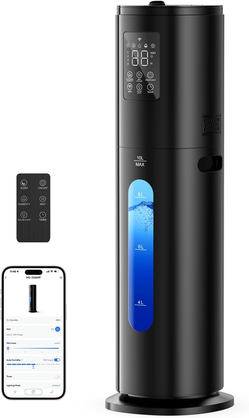 Humidifiers for Bedroom Large Room 10L Large Humidifier 600 Ft²,Midnight