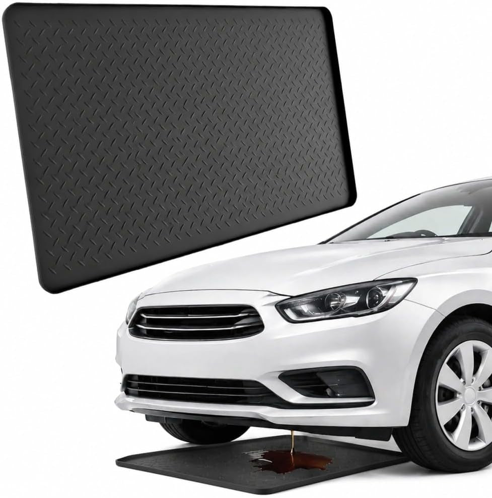 Oil Drip Pan for under Car, 51" X 26" Silicone Oil Spill Mat Non-Slip No Splatter for Home Floor Protection , Waterproof Driveway Outdoor, Reusable Garage Drip Tray with 0.6" Raised Edge, Black