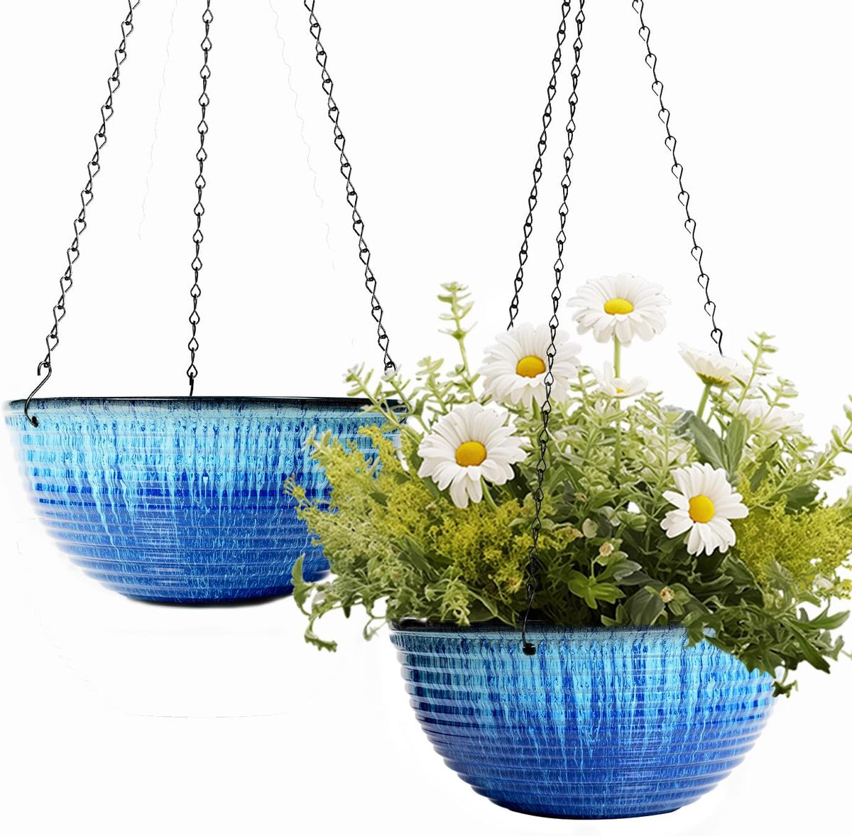 2 Pack 10 Inch Glazed Hanging Planters, Hanging Baskets with Drainage Hole