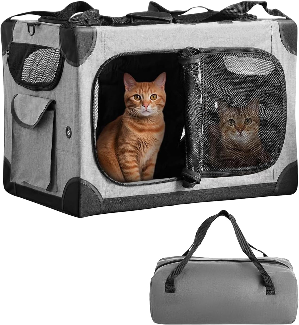 Large Cat Carrier for 2 Cats, 24X17X17 In, Metal Frame, Gray