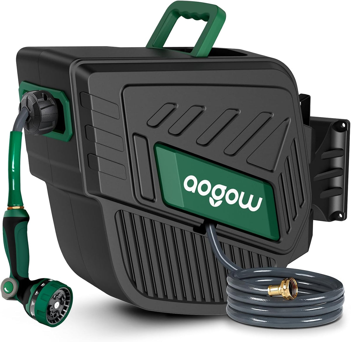 Retractable Garden Hose Reel: 1/2 in X 100 Ft Wall Mounted Water Hose Reel with 10-Function Nozzle, Hose Reels for Outside, Any Length Lock, Brass Fittings, Slow Auto Rewind & 180° Swivel