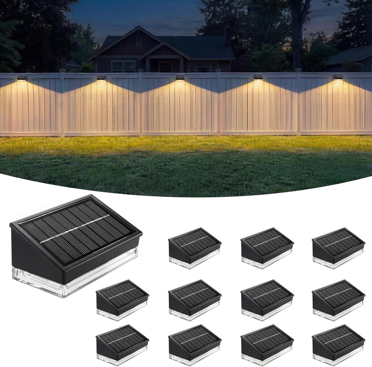 NIORSUN Solar Fence Lights 12 Pack, Outdoor Solar Lights with 3 Color Temperatures, IP65 Waterproof Wide-Angle LED Lighting for Fence, Wall