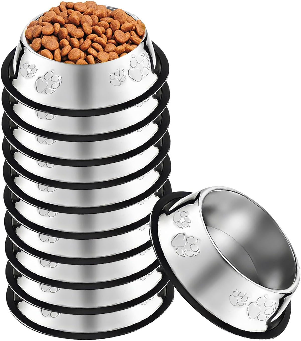 10 Pcs Stainless Steel Dog Bowl Pet Feeding Bowl with Rubber Base Non-Slip Pet Dishes Metal Dog Bowls Pet Food and Water Bowls for Small Medium Animals Kitten Rabbit (7 Oz)