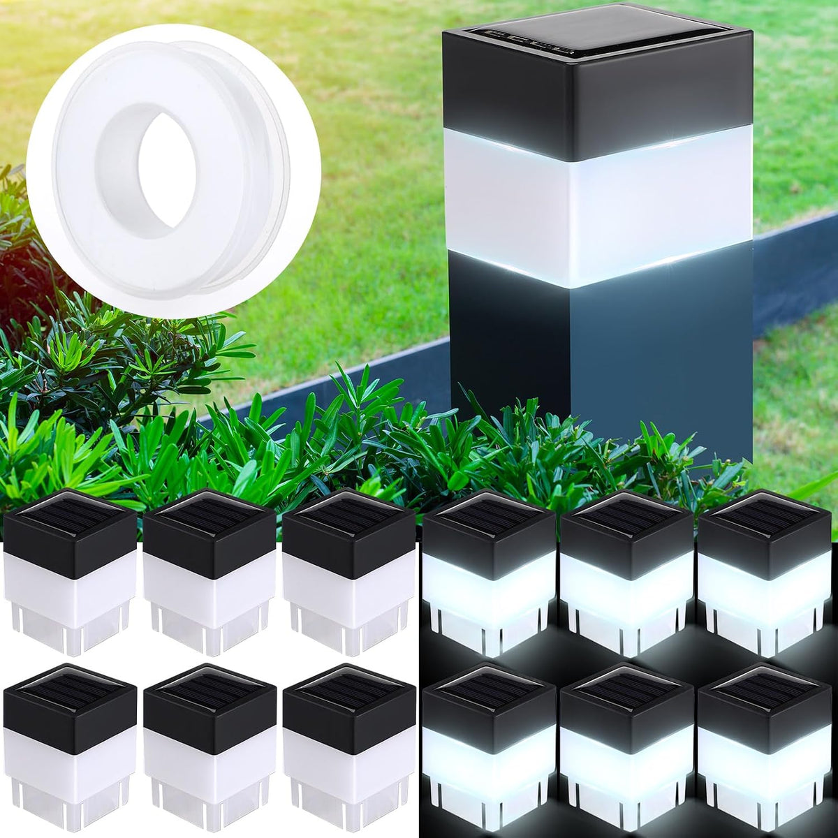 Hicarer 12 Pack Solar Fence Post Cap Light 2 X 2 Solar Light,White