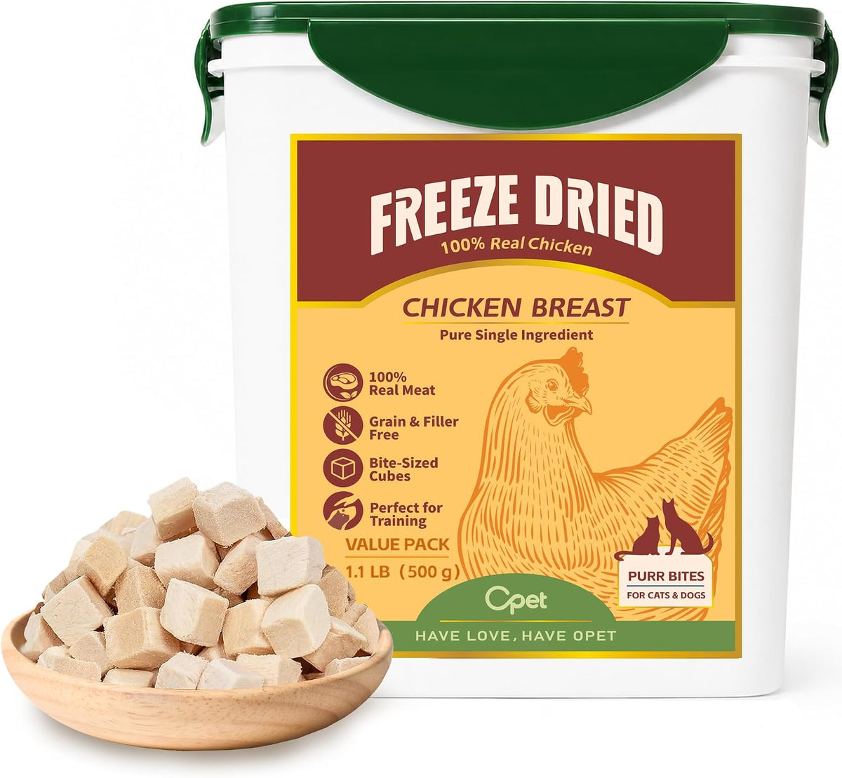 OPET Freeze-Dried Chicken Treats for Dogs & Cats, Single Ingredient, 1.1Lb