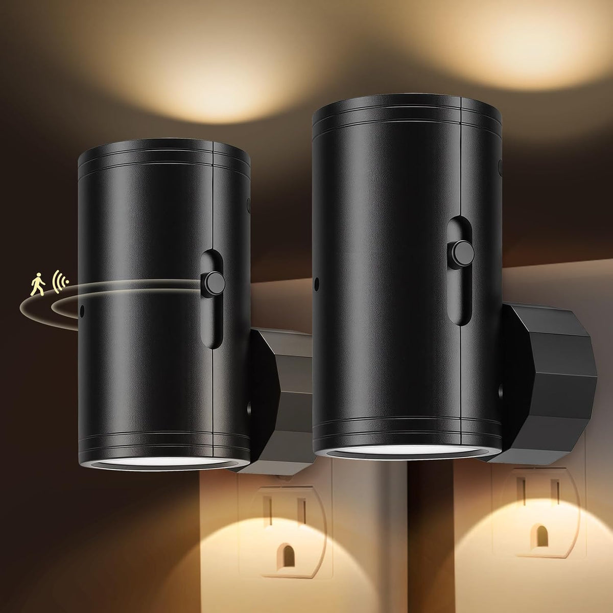Plug-In LED Night Lights with Motion Sensor, 0-300LM Adjustable Brightness