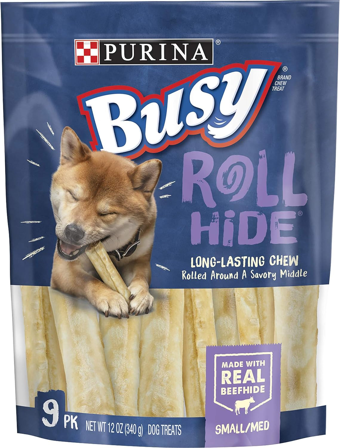 Purina Busy Rawhide Small/Medium Breed Dog Bones, Rollhide - 9 Ct. Pouch