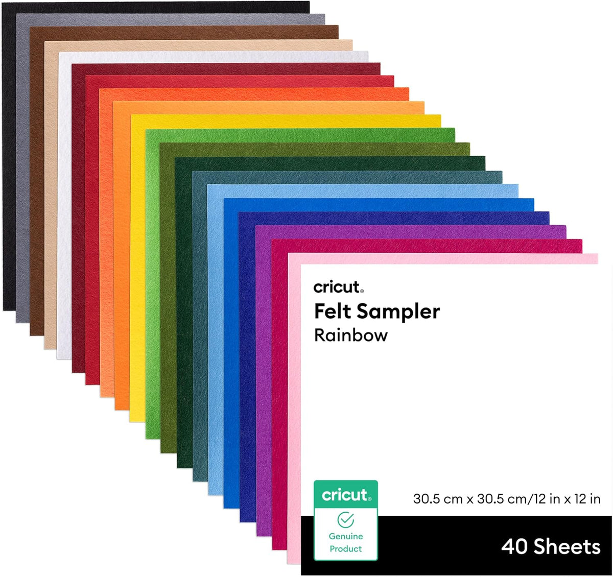 Cricut® Felt Sheets, Rainbow Sampler – 12 in X 12 in (40 Ct)