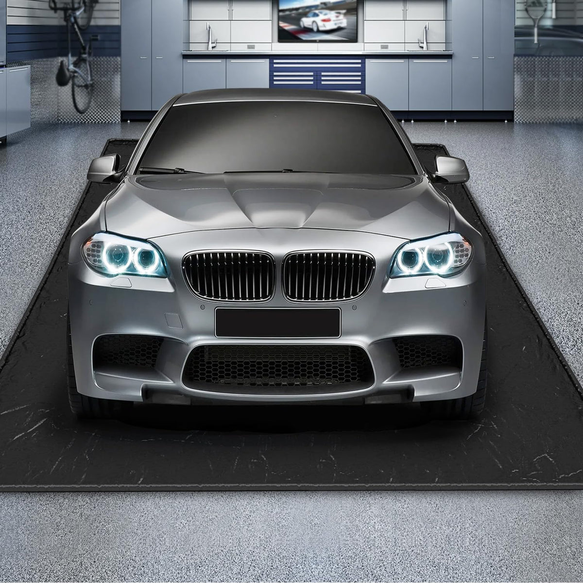 Garage Floor Mats, (8'6" X 20') under Car Waterproof Containment Mats, Oil Mat for Garage Covering, Non-Slip Heavy Duty Garage Parking Mat with a Squeegee for Cars, Suvs & Trucks