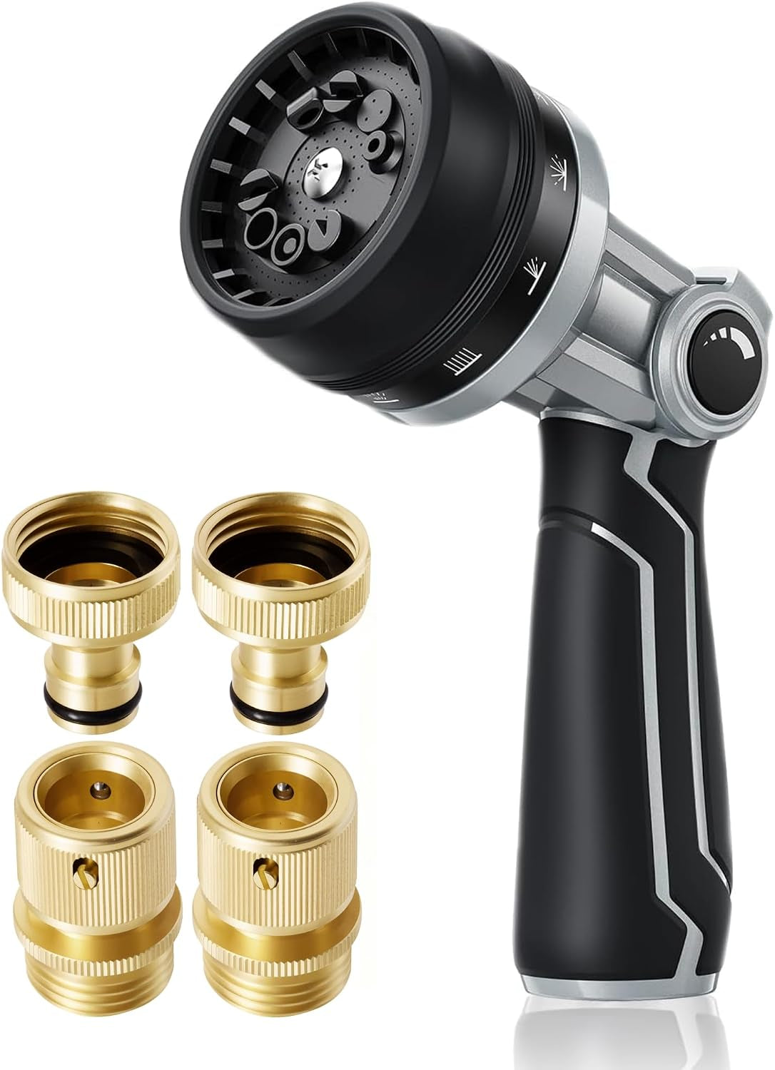 Rainpoint Metal Spray Nozzle & Brass Quick Connect Kit | 10-Mode Heavy-Duty Garden Combo