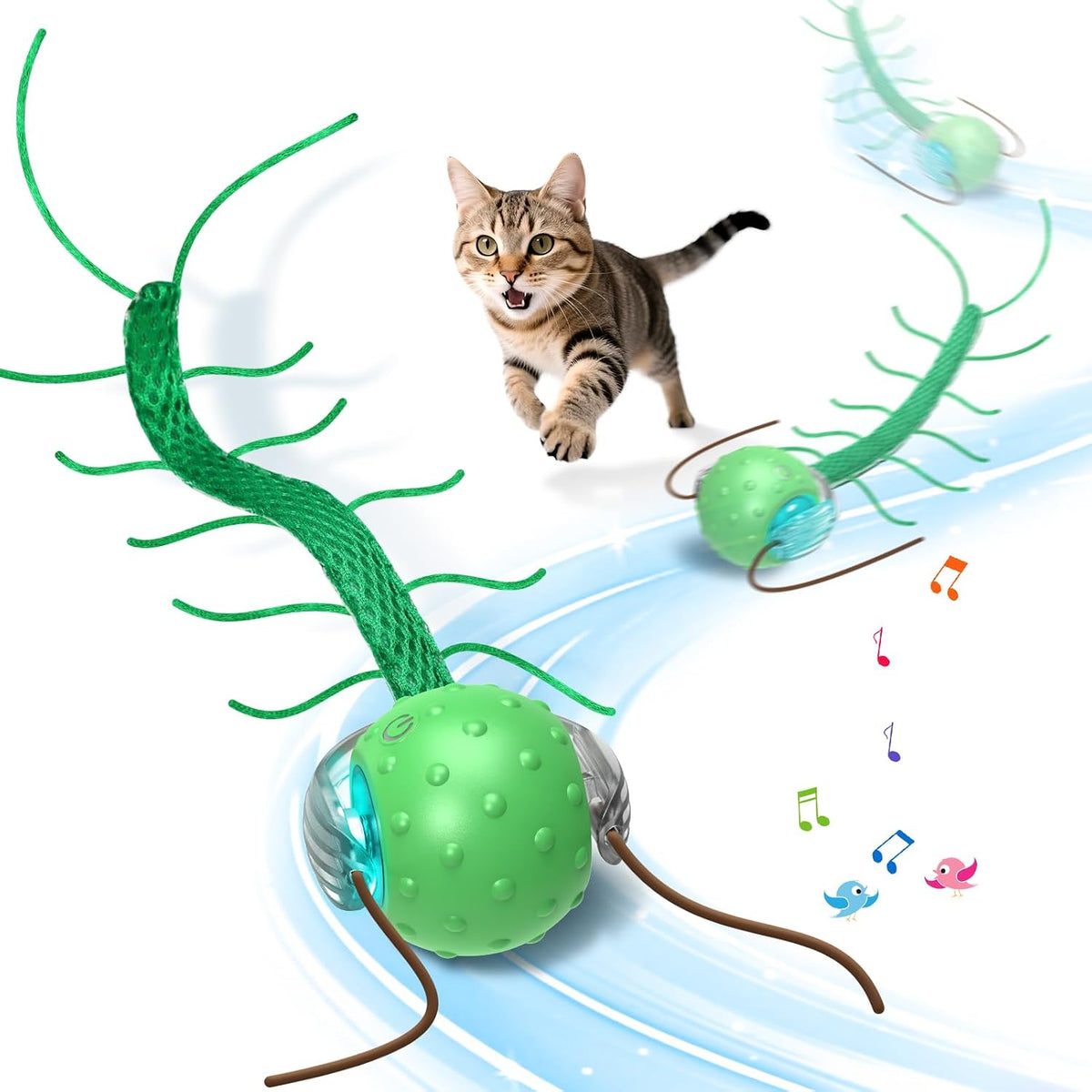 Giociv Interactive Cat Toys for Bored Cats, with Chirping, Centipede Motion Wake-Up Super Motor Cat Ball on Rug