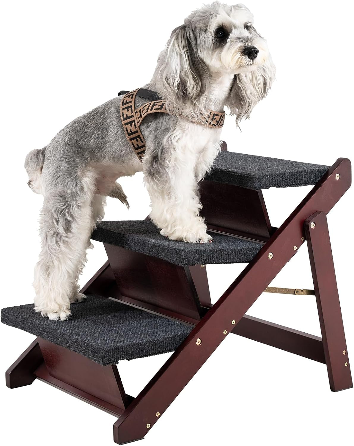 MEWANG Wooden Pet Stairs - 3 Step Foldable Ramp for Senior Dogs & Cats