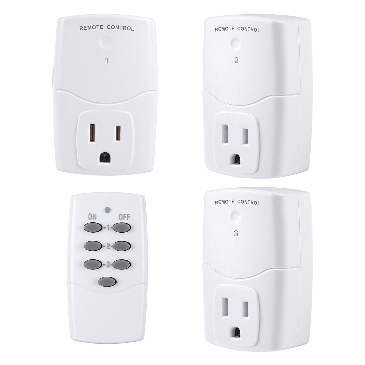 BN-LINK Mini Wireless Remote Control Outlet Switch Power Plug in for Household Appliances, Wireless Remote Light Switch, LED Light Bulbs, White (1 Remote + 3 Outlet) 1250W/10A