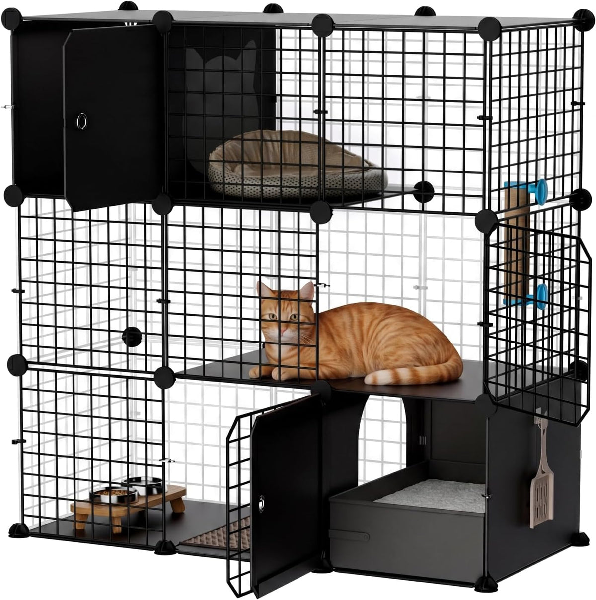 STILLCOVE 3-Tier Cat Cage Indoor, with Litter Box & Mat & Scratching Post