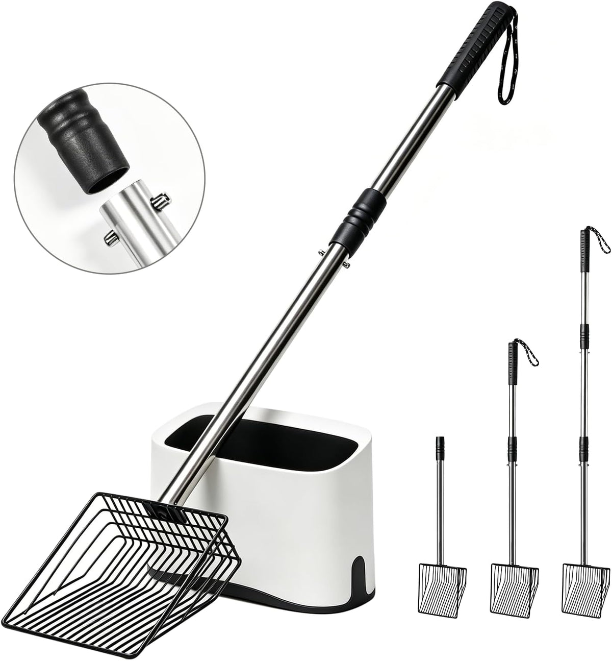 Cat Litter Scoop with Holder 43" Metal Litter Scooper with Stainless Steel Long Handle, Large Kitty Box Scooper Heavy Duty Deep Shovel for Fast Sifting, Dog Waste Scooops for outside Pet Poop