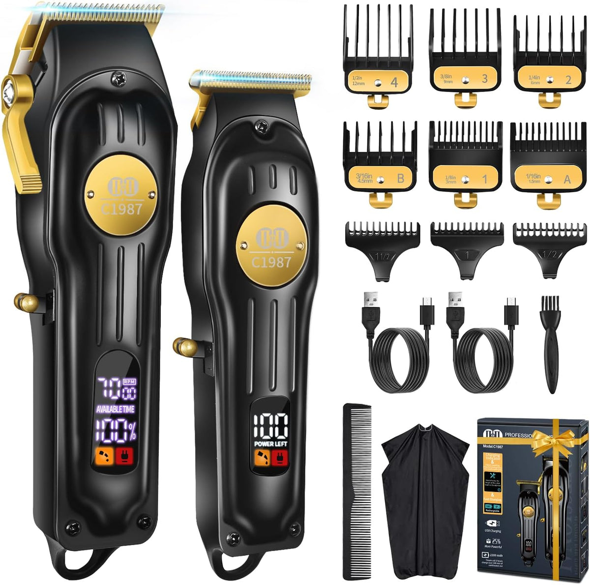 CIICII Mens Hair Clippers and Trimmers Set, Cordless Barber Haircut Kit