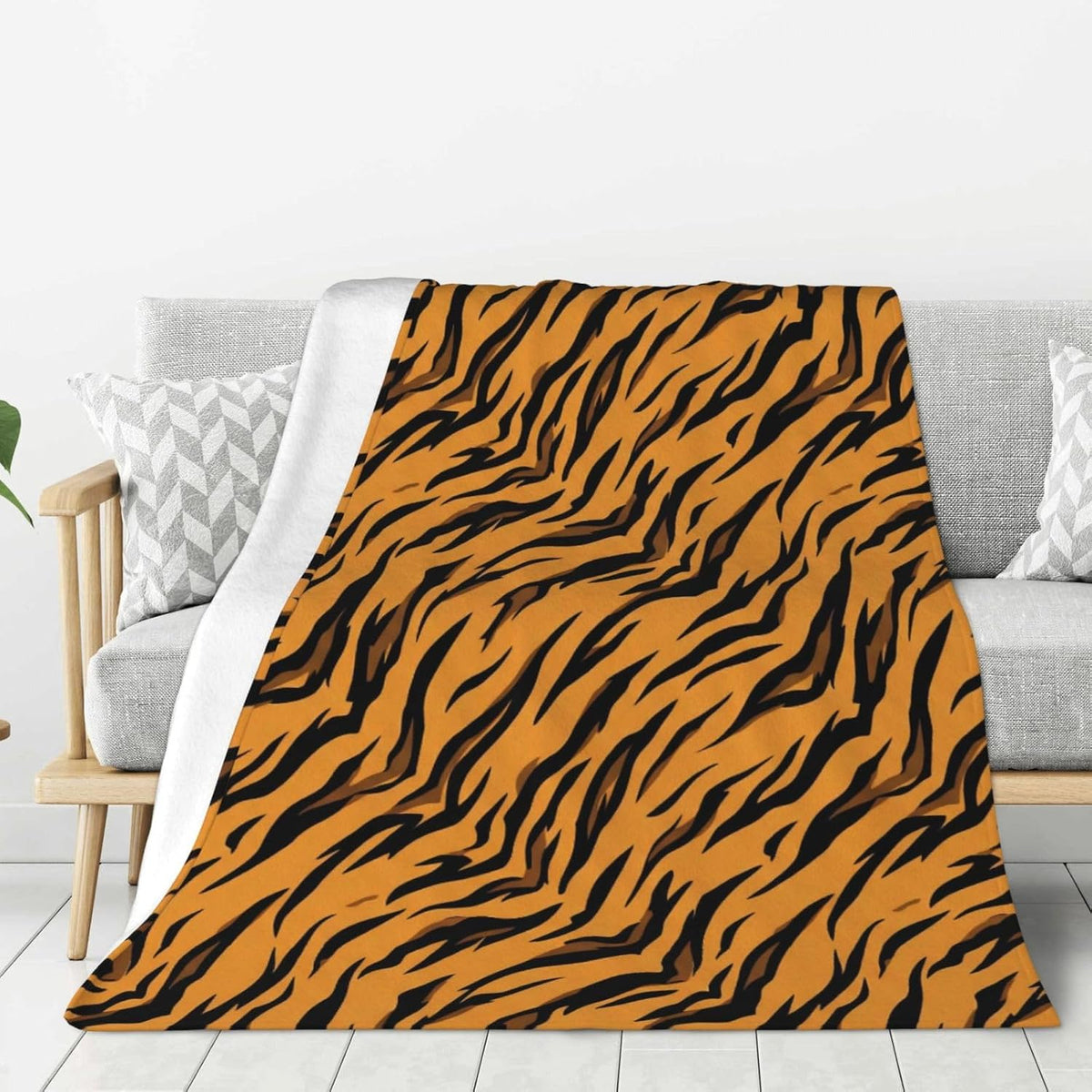 Tiger Stripe Throw Blanket for Bed Sofa Couch Fleece Blankets Lightweight Soft Cozy 50"X40"