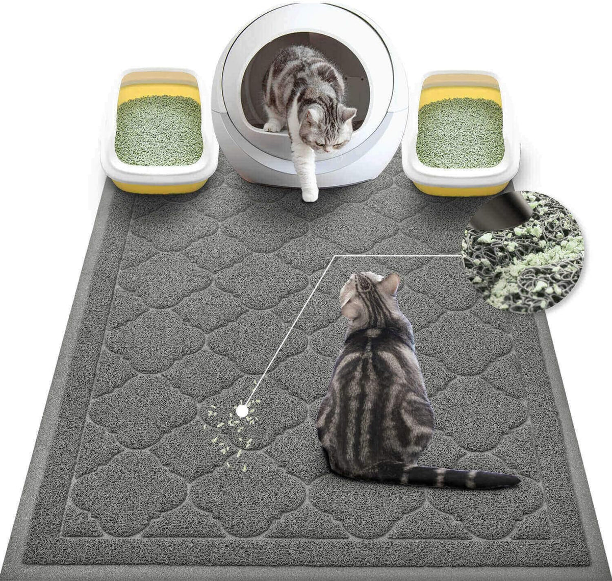 Wepet Cat Litter Box Mat, Kitty Premium PVC Pad, Durable Trapping Rug, Phthalate Free, Urine-Resistant, Scatter Control, XXL 47 X 36 Inch, Grey