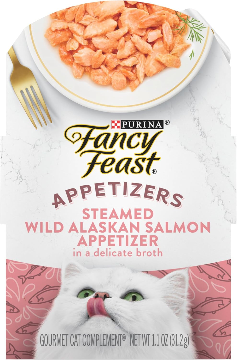 Purina Fancy Feast Appetizers Lickable Grain Free Wet Cat Food Topper Wild Alaskan Salmon Appetizer - (Pack of 10) 1.1 Oz. Trays