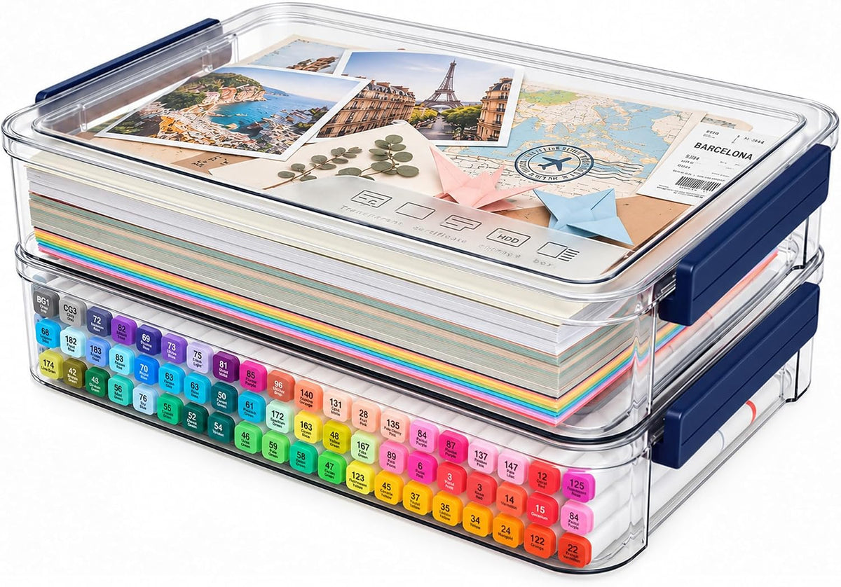CATOOMUU 2-Pack 9X13 Clear Plastic Project Case Stackable Storage Box