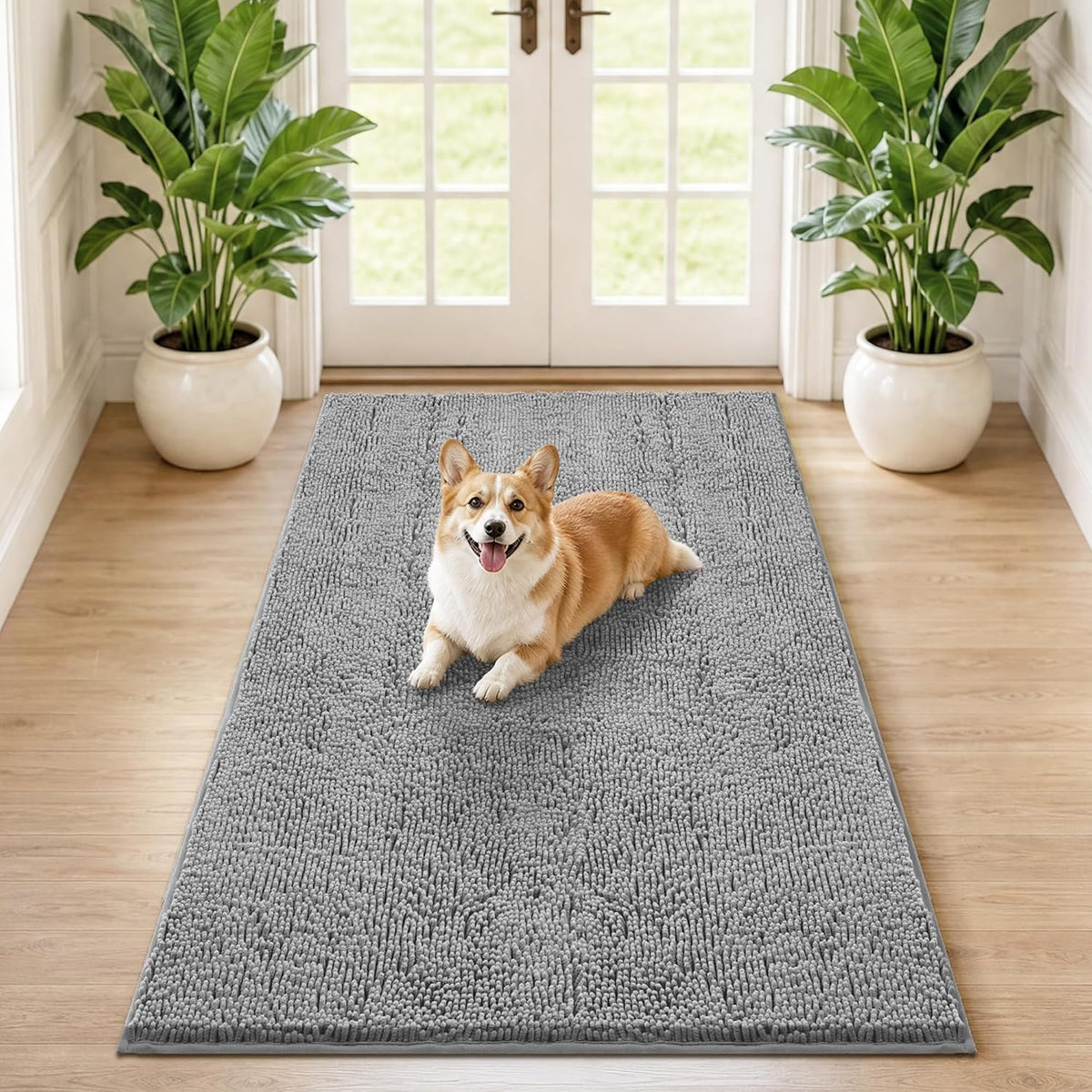 100Pointone Dog Door Mat for Muddy Paws 36"X48",Ultra Absorbent Chenille Front Door Mat, Non-Slip Dirt Trapping Doormat, Quick Dry Washable Pet Rug Mud Mat for Dogs, Indoor Entryway Rug