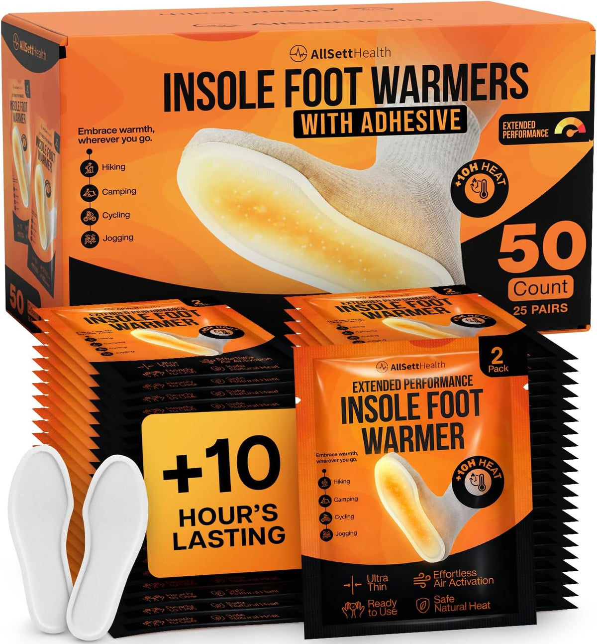 Insole Foot Warmers for Feet – 10+ Hour Air-Activated Foot Warmers Disposable | TSA Approved Insole Warmers for Boots & Shoes | Thin Adhesive Feet Warmers for Outdoor Use