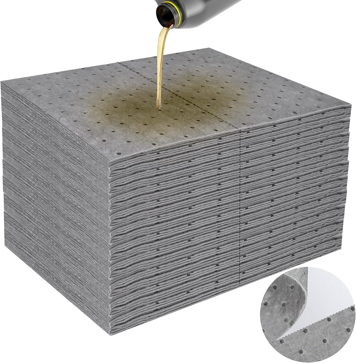 100PC Oil Absorbent Pads | 13"X10" Meltblown Polypropylene Mats, Hand-Tear Lines for Automotive & Workshop | Vacuum Eco-Packaging, Reusable Spill Control
