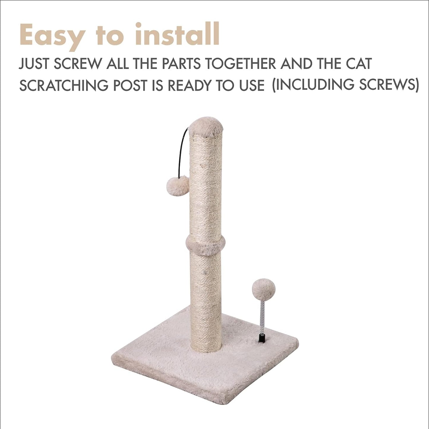 MECOOL Cat Scratching Post Premium Basics Kitten Scratcher Sisal Scratch Posts with Hanging Ball 22In for Kittens or Smaller Cats (22 Inches for Kitten, Beige)