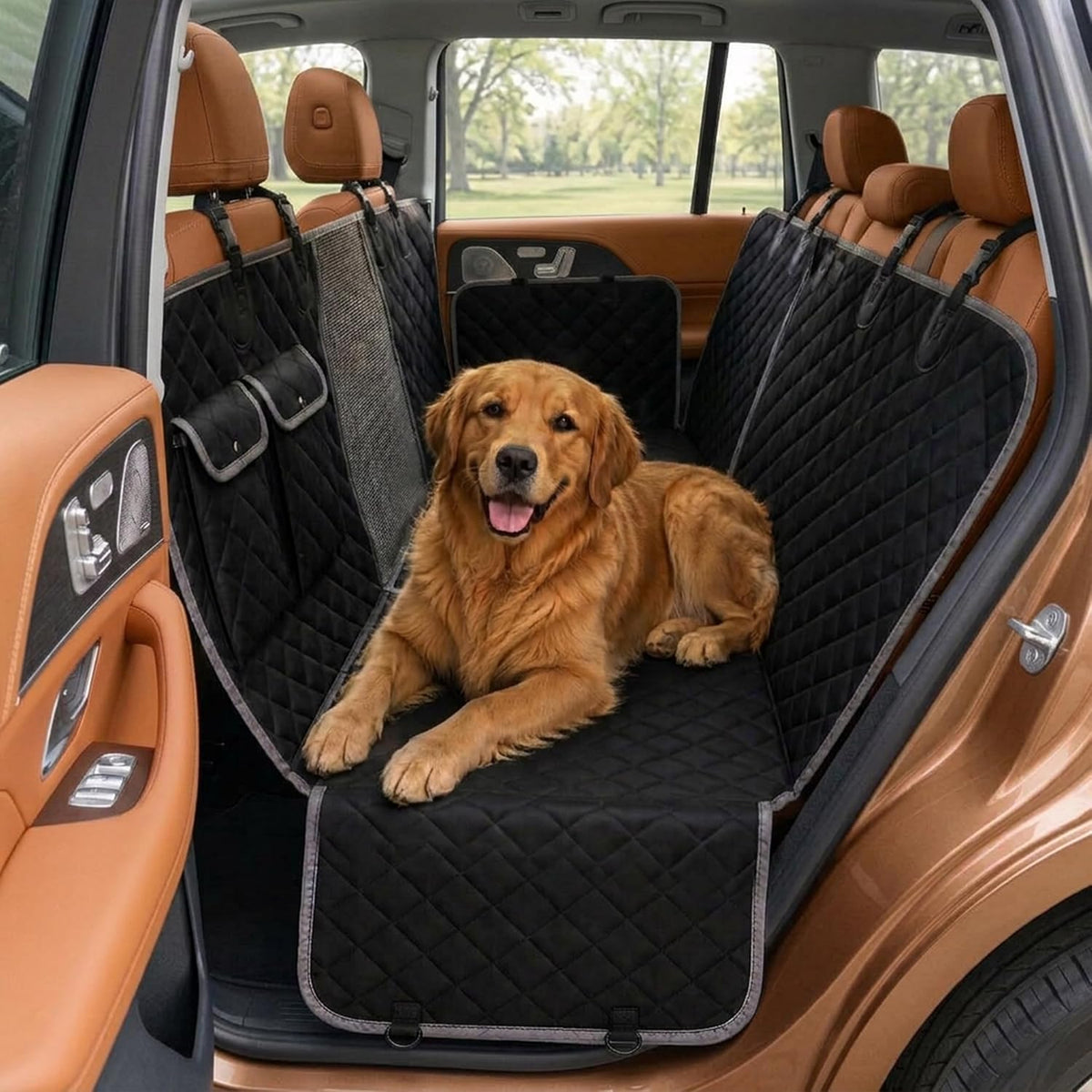 Evori Dog Car Seat Cover for Back Seat Waterproof Hammock with Mesh Barrier