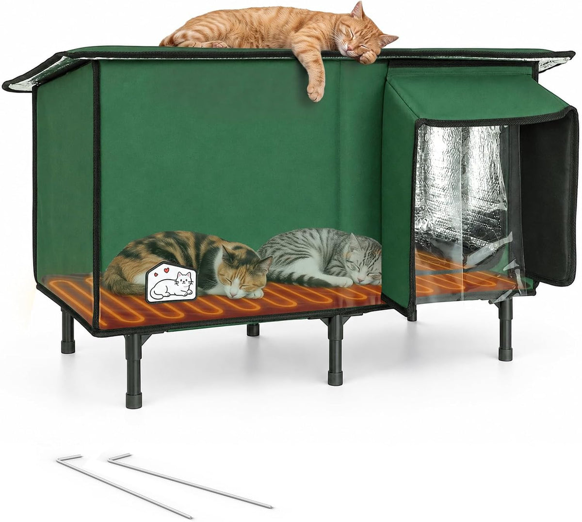 Large Heated Outdoor Cat House, Waterproof & Insulated Winter Home for Cats