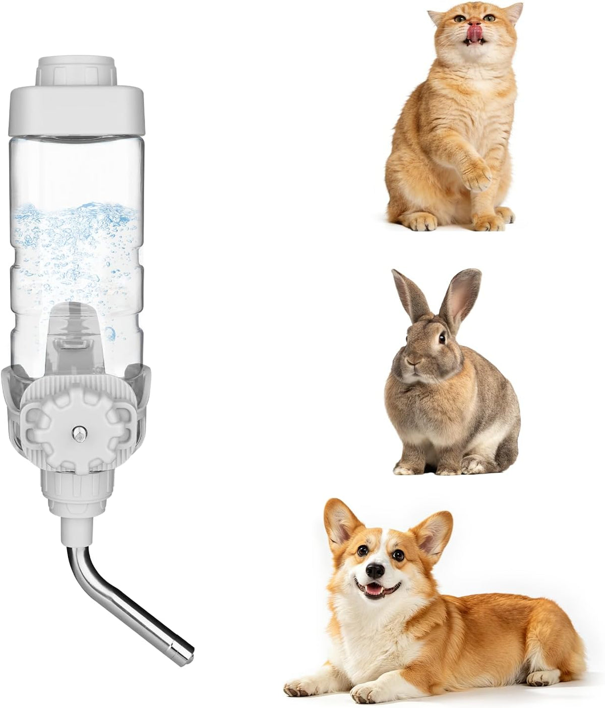 Vannon Water Bottle for Small Animals, 20Oz Top-Fill Pet Dispenser, Grey