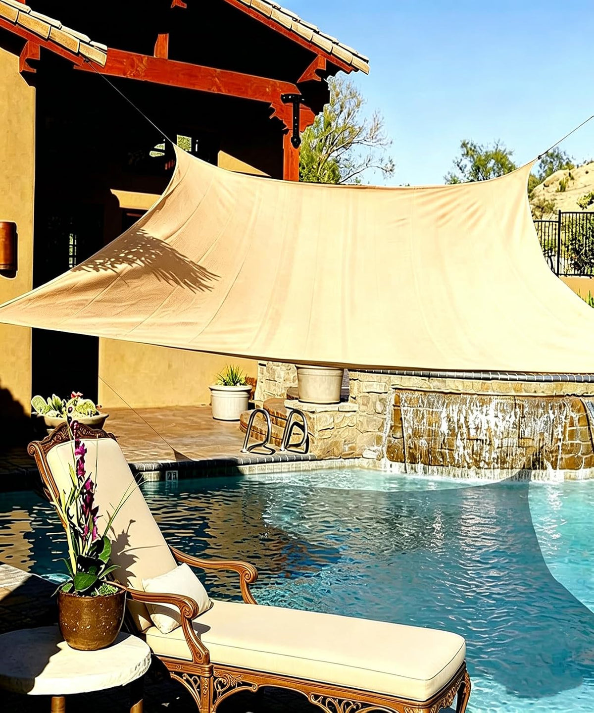 20'X20' Sun Shade Sail, Square Desert Sand Outdoor Canopy, Awning Shelter