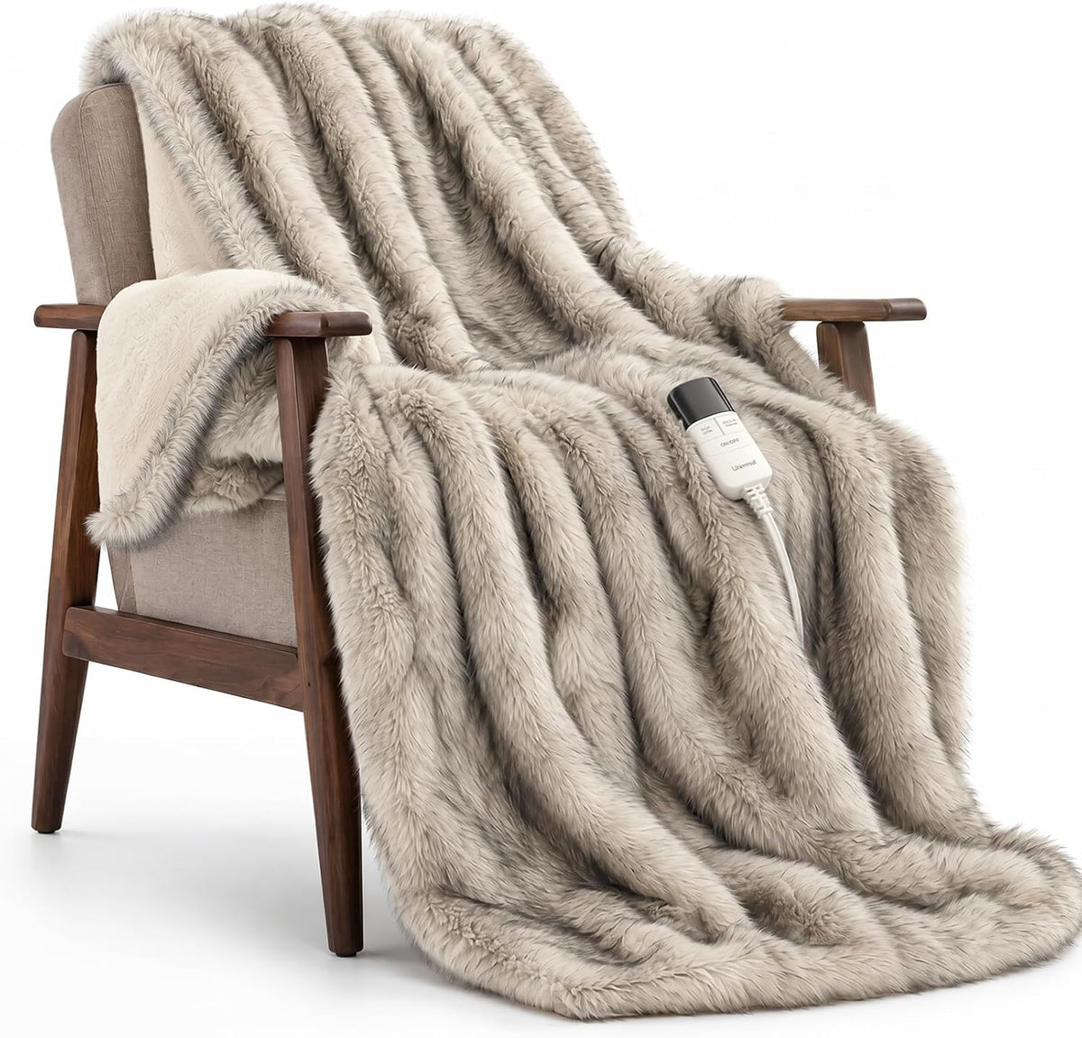 Heated Blanket Luxury Faux Fur Electric Blanket 50"X60" Beige