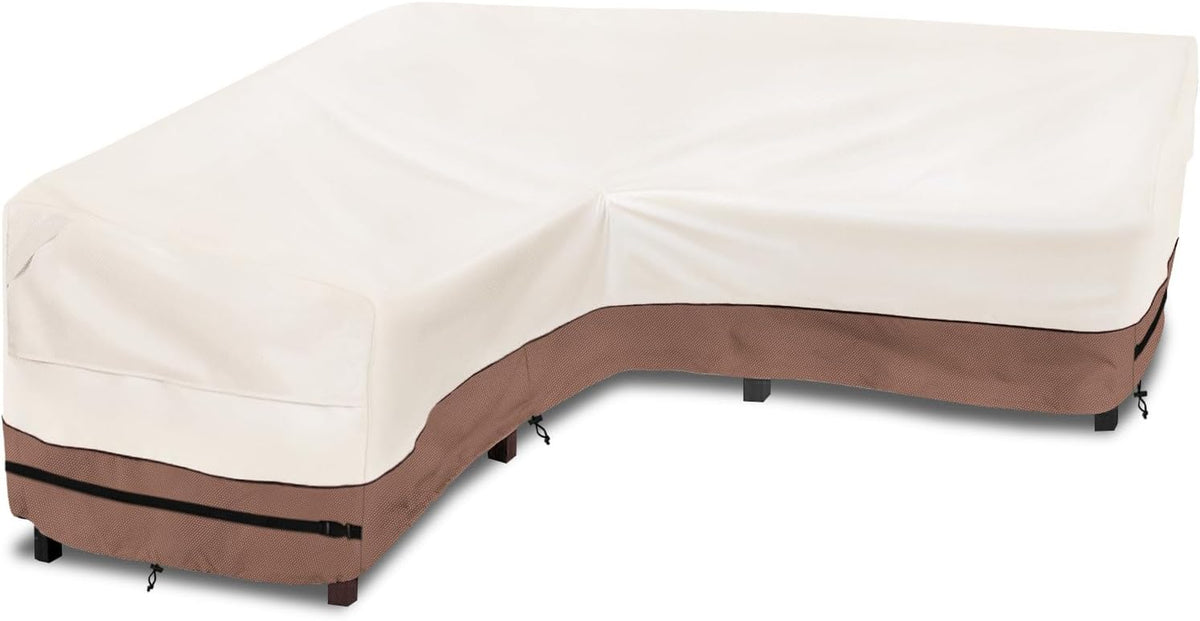 Okcool Outdoor Sectional Cover,V Shaped Patio Furniture Covers for 5-Seater Outdoor Sectional Furniture Couch 85"(85''L) X 33.5''D X 31''H, Beige & Brown