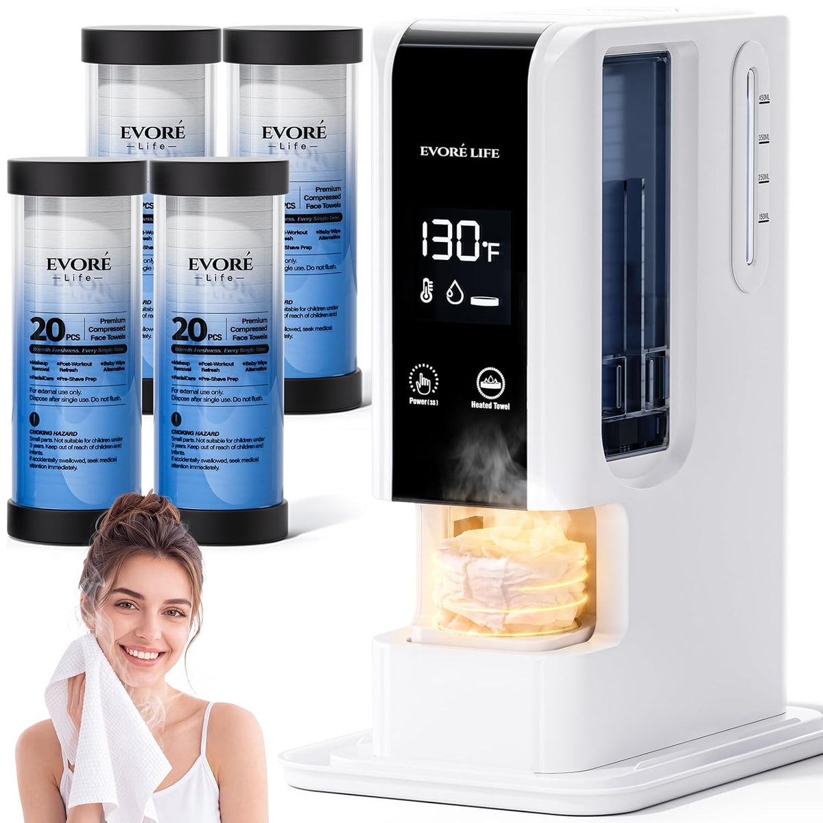 Hot Towel Dispenser 5S Heating 80PCS Compressed Towels White
