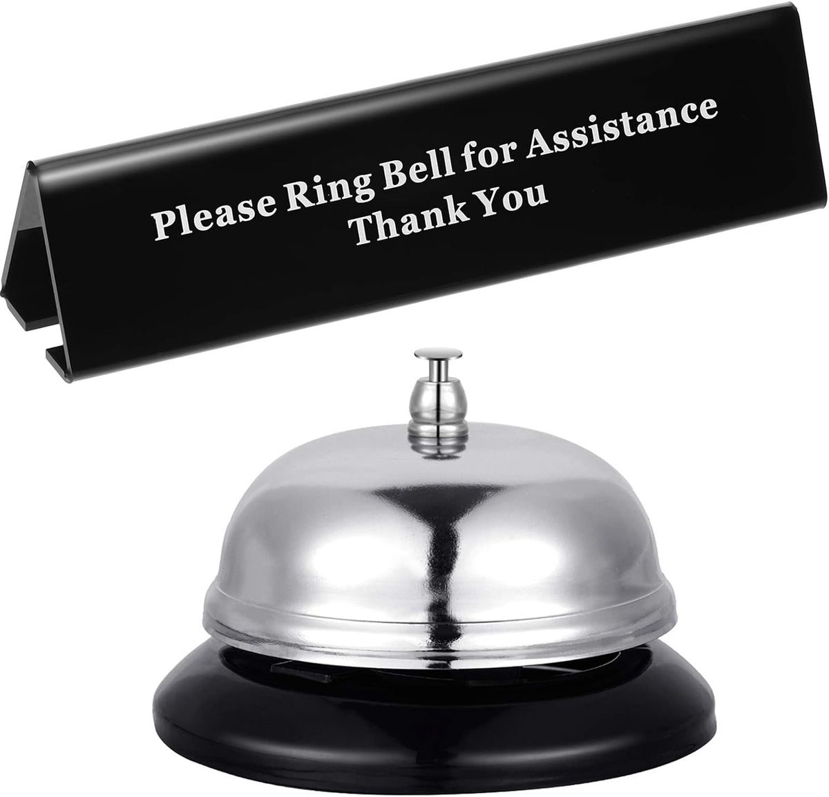 Boao Desk Service Dinner Bell Metal Silver Call Bell with Double-Sided Sign
