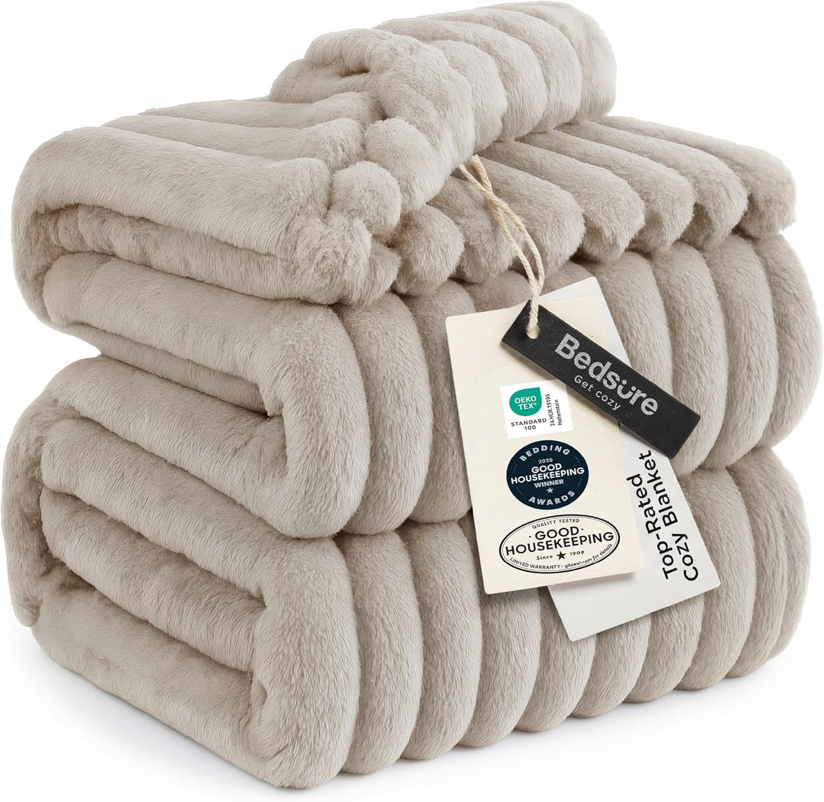 Bedsure Soft Queen Size Blanket for Bed Beige 90"X90"