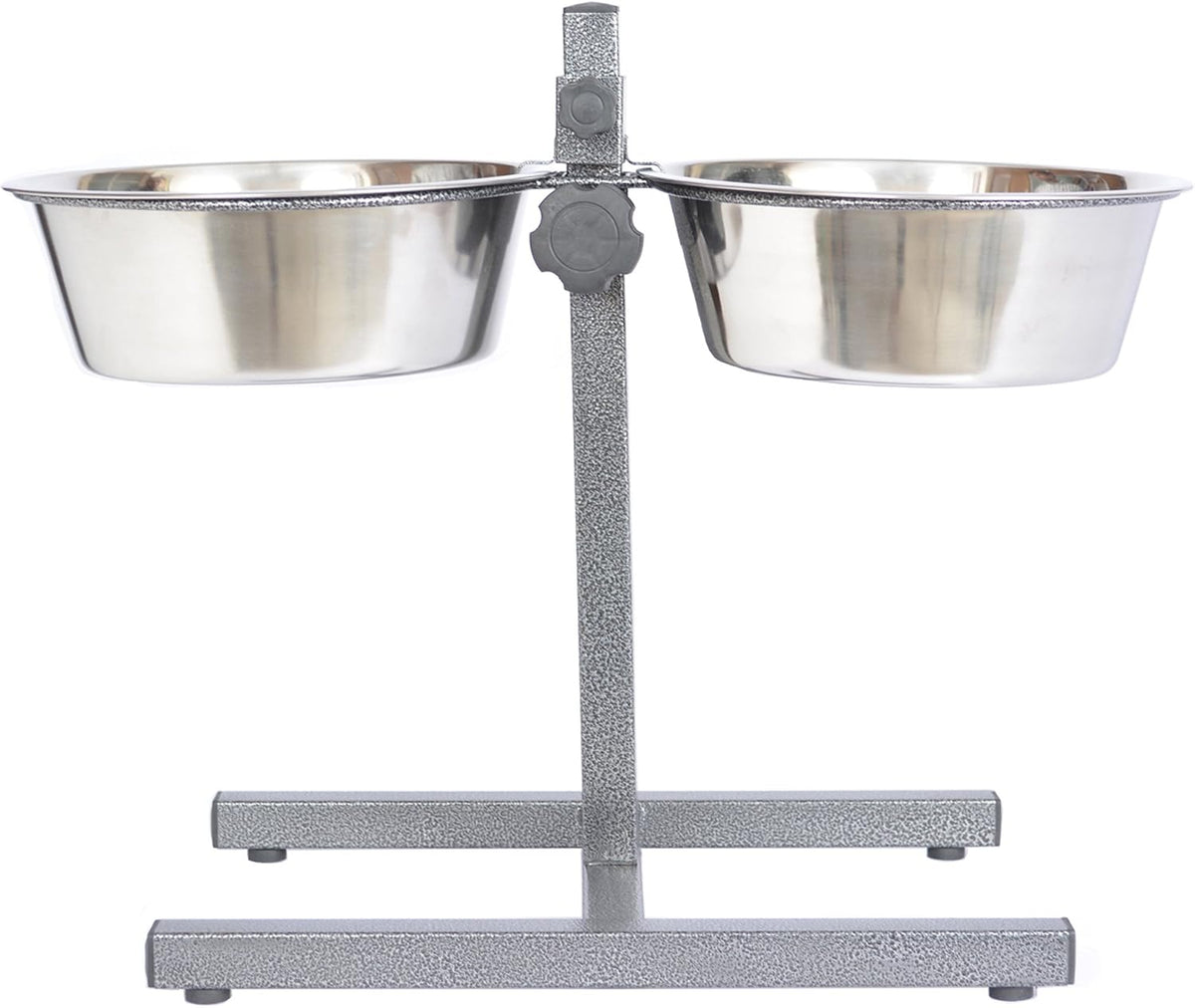 Iconic Pet Adjustable H-Design Double Diner - Non-Skid Rubber Base Noise Free Stable Dog Food Stand with 2 Quart/ 64 Oz Stainless Steel Elevated Dog Food Bowls for Proper Growth & Digestion