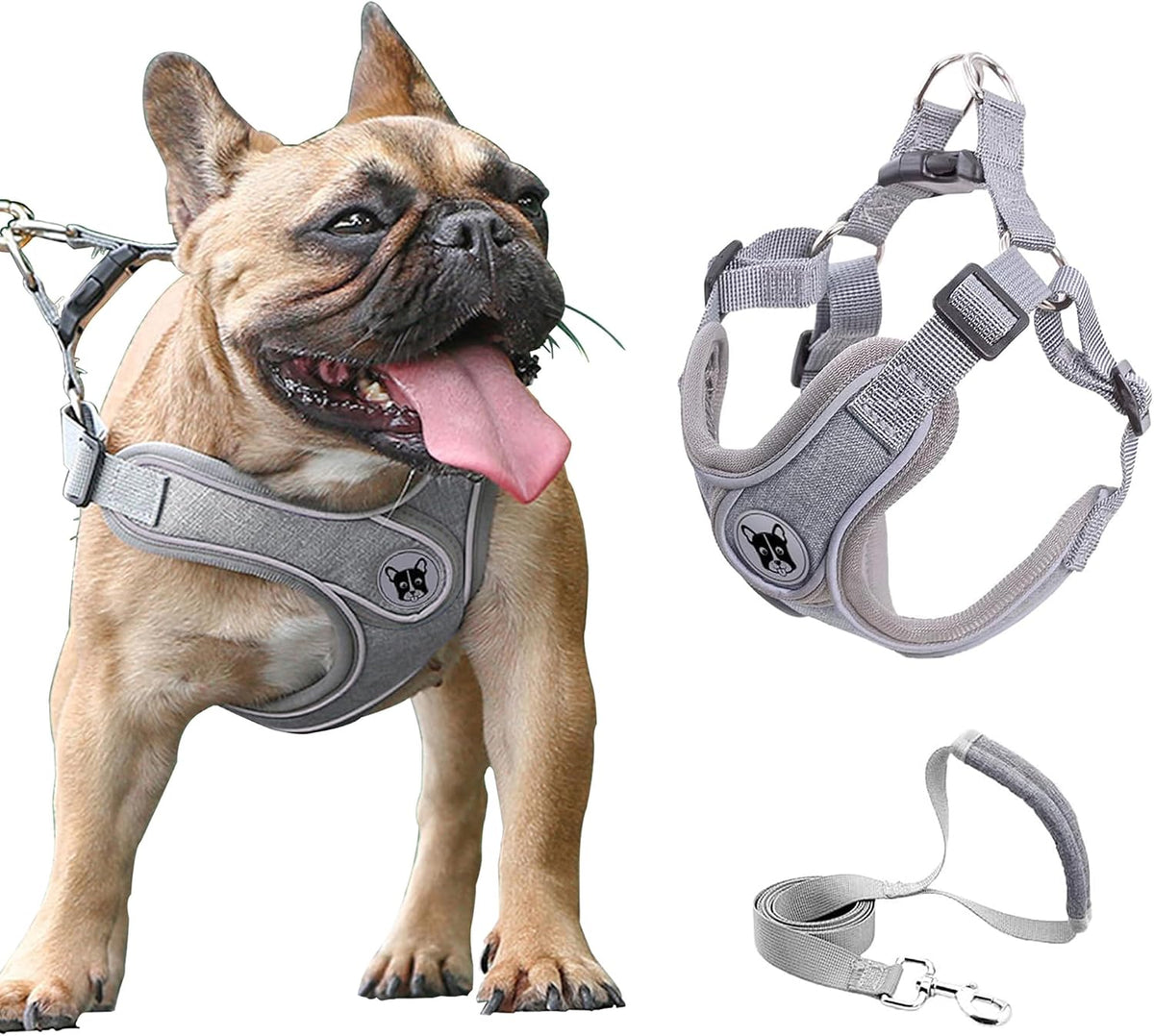Large Dog Harness and Leash Set,No Pull Adjustable Step in Soft Mesh Vest Harness,Easy Walk Reflective Pet Harness with Padded Handle for Walking Training Small Medium Large Dogs and Cats (Grey, L)