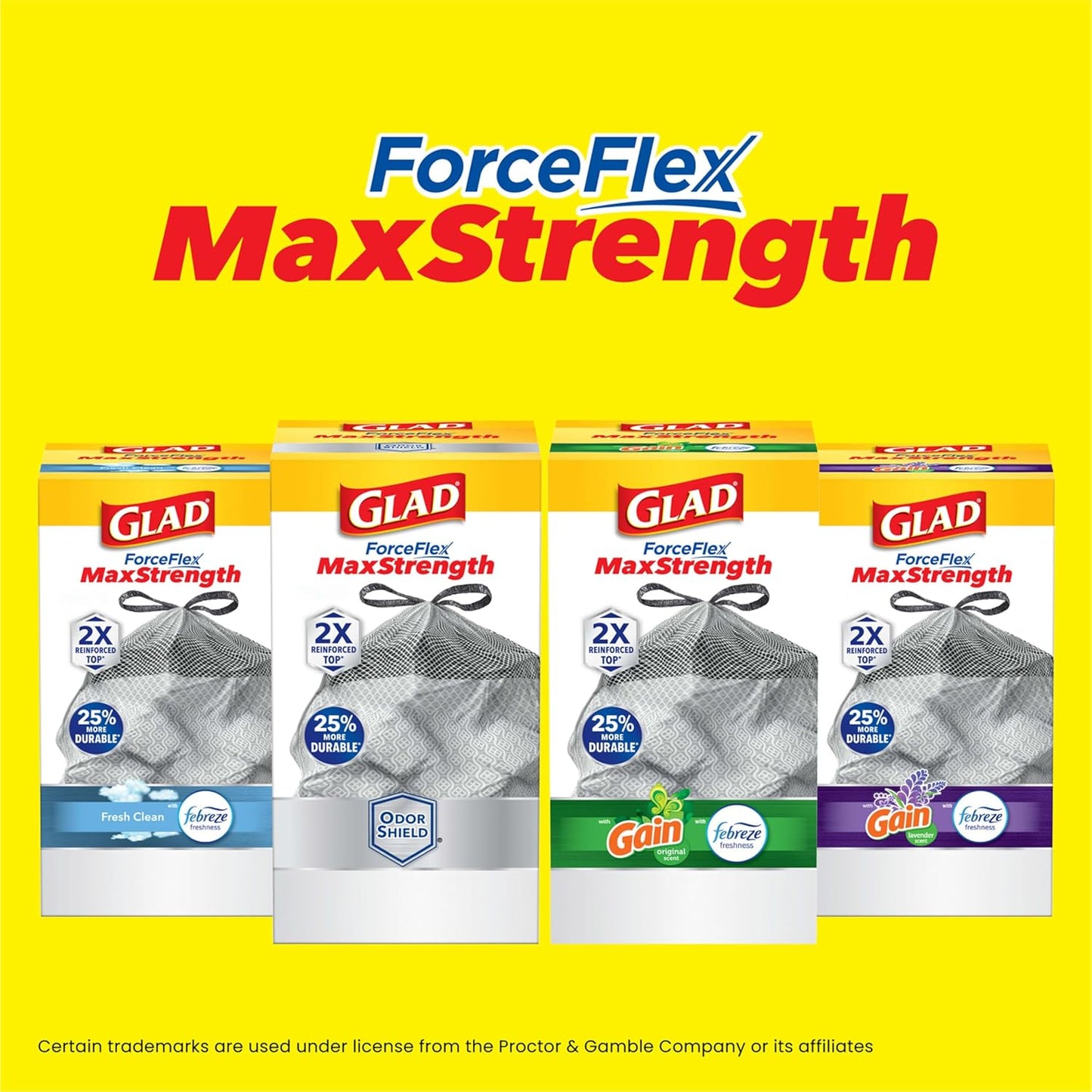 Glad Forceflex Maxstrength Kitchen Trash Bags, Rip and Tear Resistant, Fresh Clean Scented Large Garbage Bags, Odor Control, Febreze Freshness, 20 Gallon Trash Bags, 80 Count