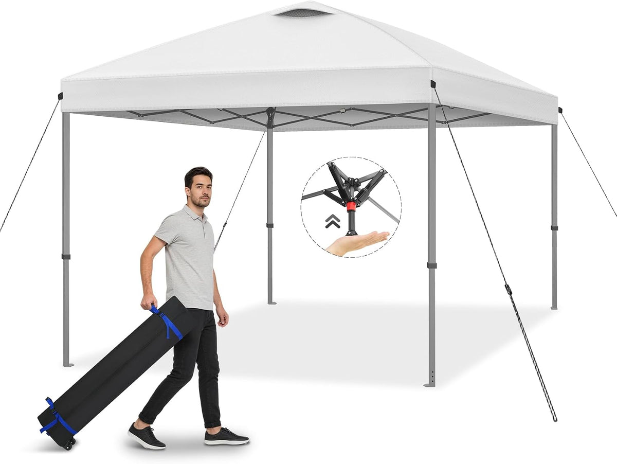 Explore Land 10X10 Pop up Canopy with One Push Setup, White