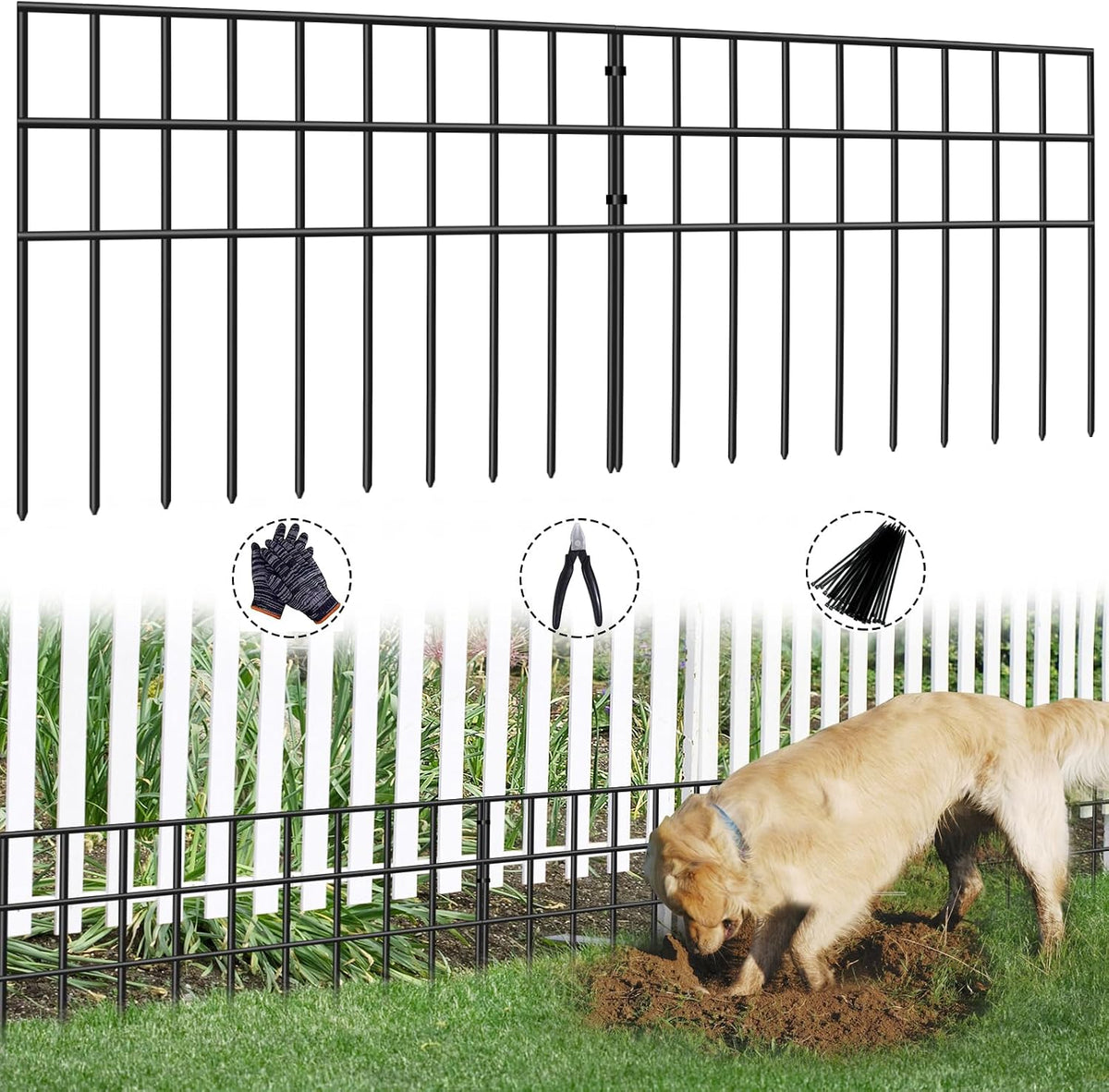 31Ft(L) X 13In(H) Animal Barrier Fence, 22 Panels No Dig Garden Fence for Dog Rabbit, Rustproof anti Digging Barrier, Garden Edging Border Ground Defense for Outdoor, Yard, Patio